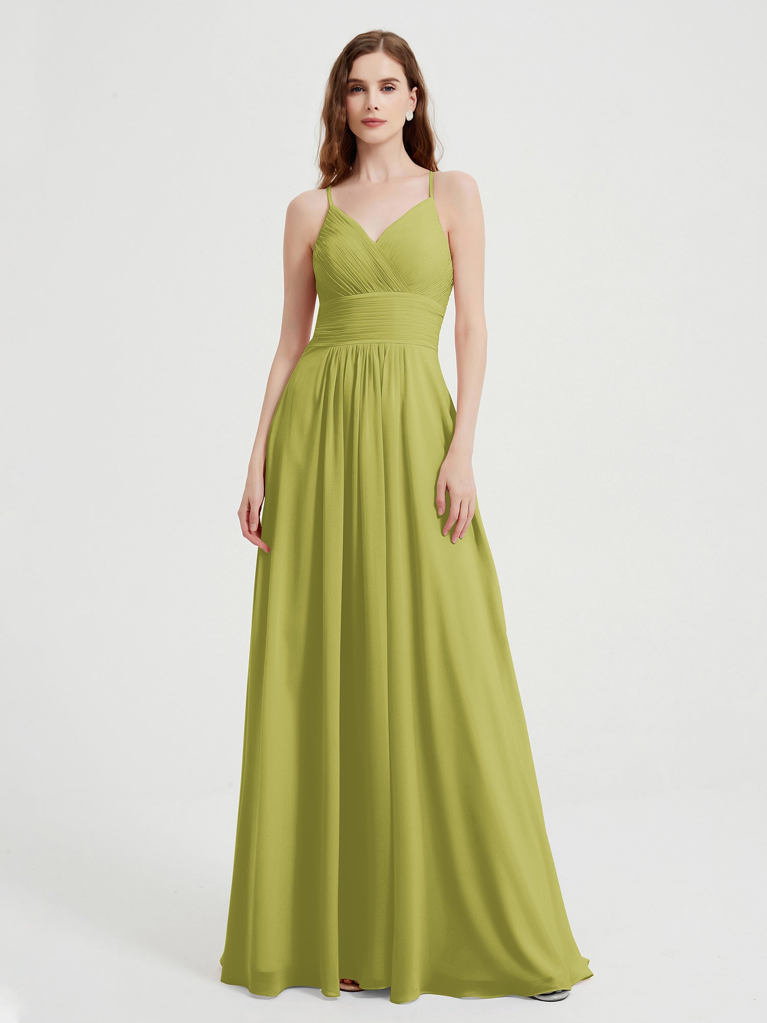 Spaghetti Strap V neck Chiffon Dress with Pockets Clover
